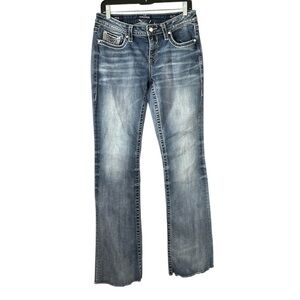Vigoss Dallas Bootcut Jeans 7/8 Bedazzled Pockets Style P11120L Blue